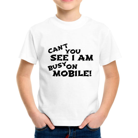 Can`t You See I Am Busy On Mobile Kids Regular Fit Letter Print Round Neck Tee, Casual Street Fashion Short Sleeve Crew Neck T-Shirt for Summer Spring, Fashion Top for Daily Wear