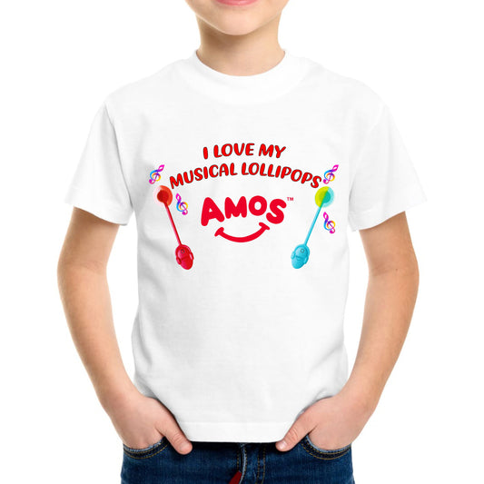 I Love my Amos Musical Lollipops T-Shirt Kids Regular Fit Letter Print Round Neck Tee, Casual Street Fashion Short Sleeve Crew Neck T-Shirt for Summer Spring, Fashion Top for Daily Wear