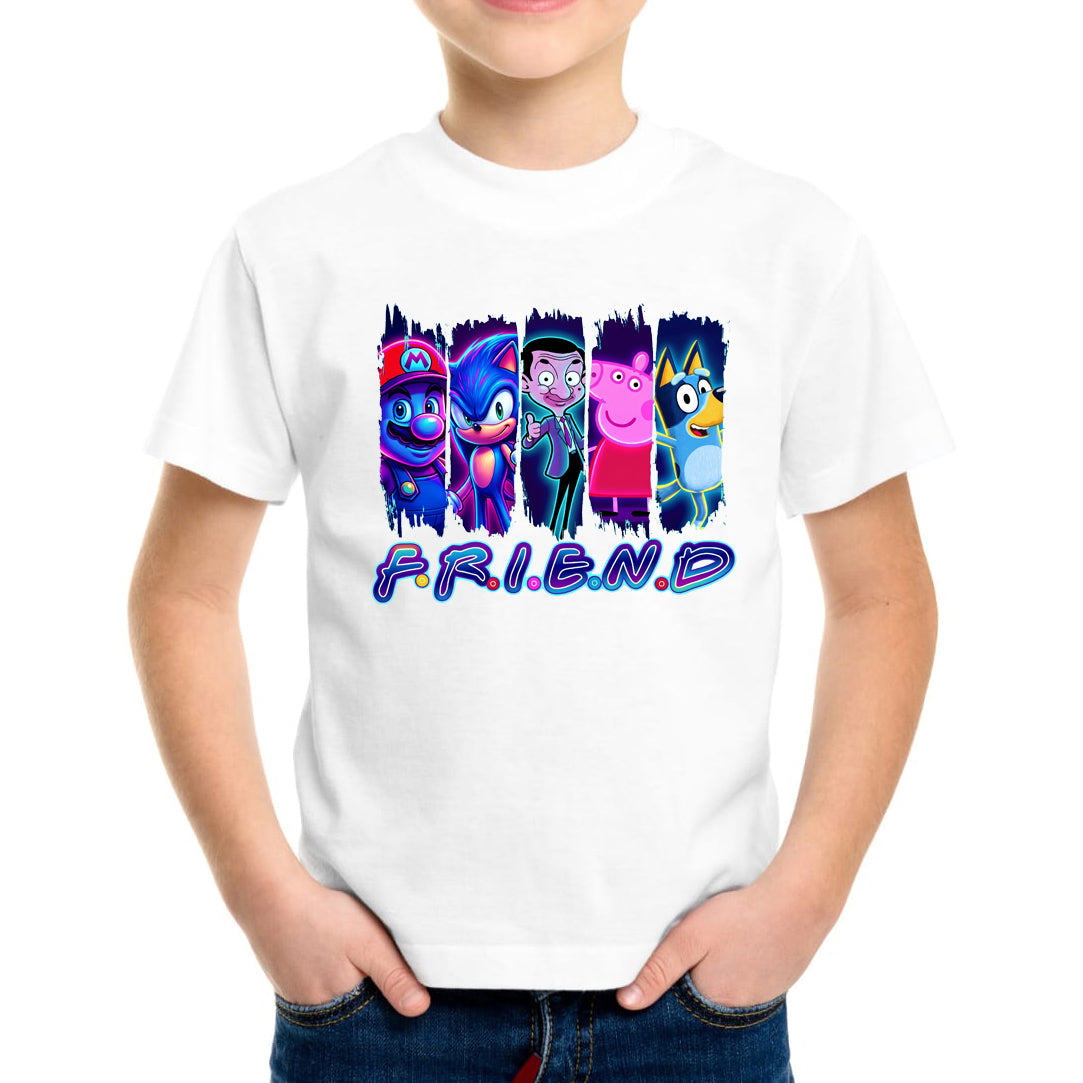 Cartoon Friend T-Shirt Kids Regular Fit DTF Full Colour Print High Quality Round Neck Tee, Casual Street Fashion Short Sleeve Crew Neck T-Shirt for Summer Spring, Fashion Top for Daily Wear (Copy)