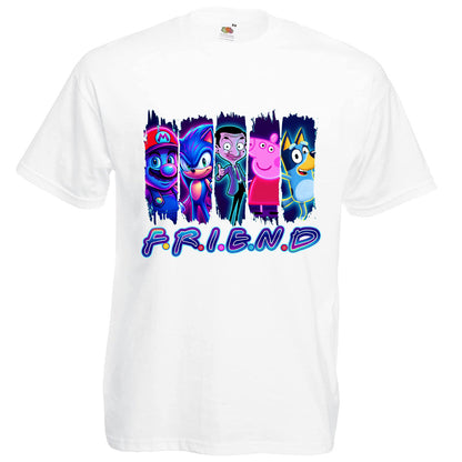 Cartoon Friend T-Shirt Kids Regular Fit DTF Full Colour Print High Quality Round Neck Tee, Casual Street Fashion Short Sleeve Crew Neck T-Shirt for Summer Spring, Fashion Top for Daily Wear (Copy)