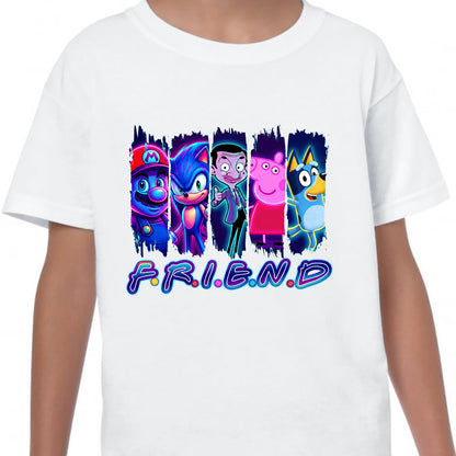Cartoon Friend T-Shirt Kids Regular Fit DTF Full Colour Print High Quality Round Neck Tee, Casual Street Fashion Short Sleeve Crew Neck T-Shirt for Summer Spring, Fashion Top for Daily Wear (Copy)