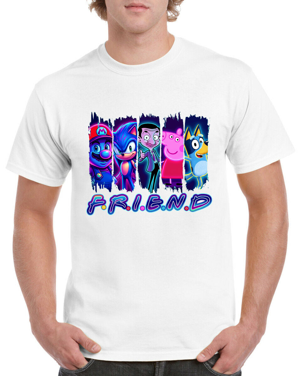 Cartoon Friend T-Shirt Kids Regular Fit DTF Full Colour Print High Quality Round Neck Tee, Casual Street Fashion Short Sleeve Crew Neck T-Shirt for Summer Spring, Fashion Top for Daily Wear (Copy)