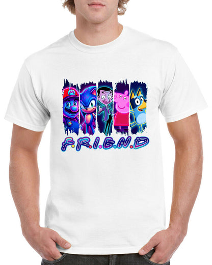 Cartoon Friend T-Shirt Kids Regular Fit DTF Full Colour Print High Quality Round Neck Tee, Casual Street Fashion Short Sleeve Crew Neck T-Shirt for Summer Spring, Fashion Top for Daily Wear (Copy)