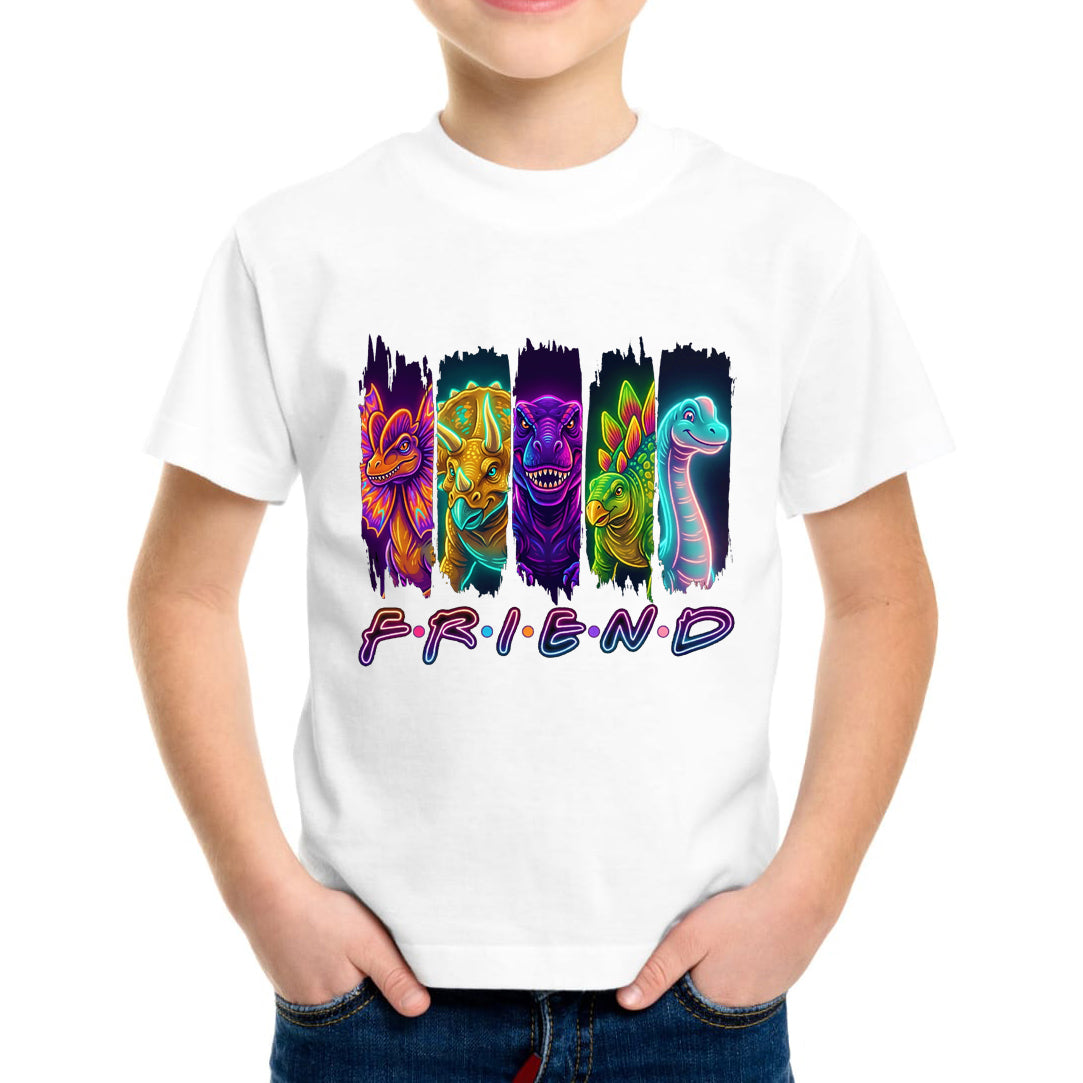 Dino Friend T-Shirt Kids Regular Fit DTF Full Colour Print High Quality Round Neck Tee, Casual Street Fashion Short Sleeve Crew Neck T-Shirt for Summer Spring, Fashion Top for Daily Wear (Copy) (Copy) (Copy)