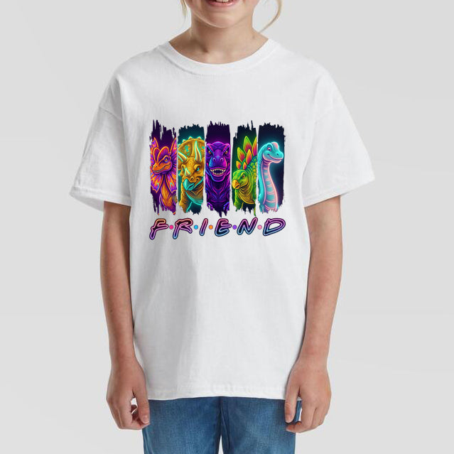 Dino Friend T-Shirt Kids Regular Fit DTF Full Colour Print High Quality Round Neck Tee, Casual Street Fashion Short Sleeve Crew Neck T-Shirt for Summer Spring, Fashion Top for Daily Wear (Copy) (Copy) (Copy)