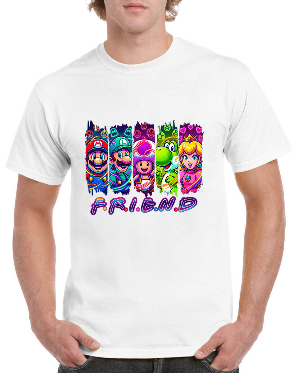 Mario Friend T-Shirt Kids Regular Fit DTF Full Colour Print High Quality Round Neck Tee, Casual Street Fashion Short Sleeve Crew Neck T-Shirt for Summer Spring, Fashion Top for Daily Wear