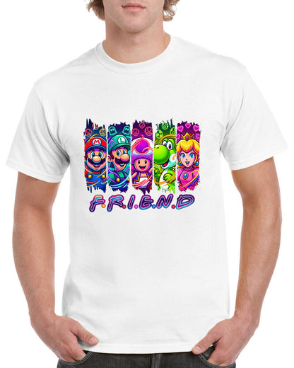 Mario Friend T-Shirt Kids Regular Fit DTF Full Colour Print High Quality Round Neck Tee, Casual Street Fashion Short Sleeve Crew Neck T-Shirt for Summer Spring, Fashion Top for Daily Wear