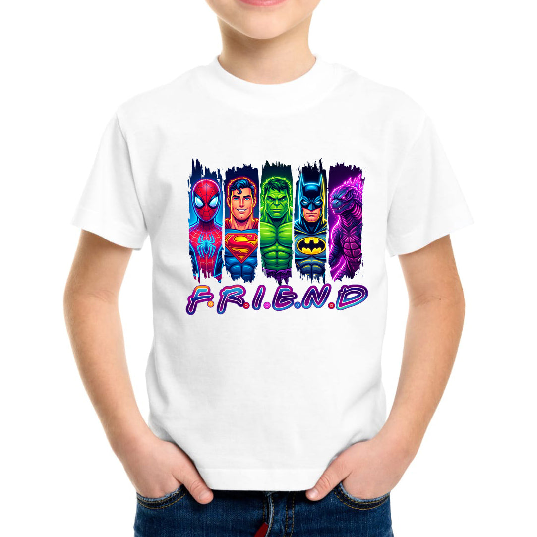 Superheroes Friend T-Shirt Kids Regular Fit DTF Full Colour Print High Quality Round Neck Tee, Casual Street Fashion Short Sleeve Crew Neck T-Shirt for Summer Spring, Fashion Top for Daily Wear (Copy) (Copy)