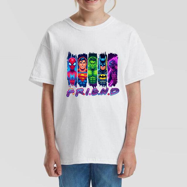 Superheroes Friend T-Shirt Kids Regular Fit DTF Full Colour Print High Quality Round Neck Tee, Casual Street Fashion Short Sleeve Crew Neck T-Shirt for Summer Spring, Fashion Top for Daily Wear (Copy) (Copy)