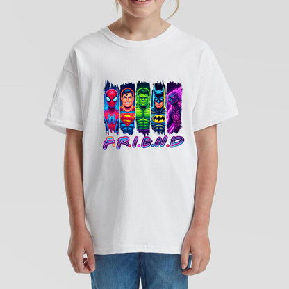 Superheroes Friend T-Shirt Kids Regular Fit DTF Full Colour Print High Quality Round Neck Tee, Casual Street Fashion Short Sleeve Crew Neck T-Shirt for Summer Spring, Fashion Top for Daily Wear (Copy) (Copy)