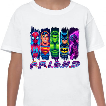 Superheroes Friend T-Shirt Kids Regular Fit DTF Full Colour Print High Quality Round Neck Tee, Casual Street Fashion Short Sleeve Crew Neck T-Shirt for Summer Spring, Fashion Top for Daily Wear (Copy) (Copy)